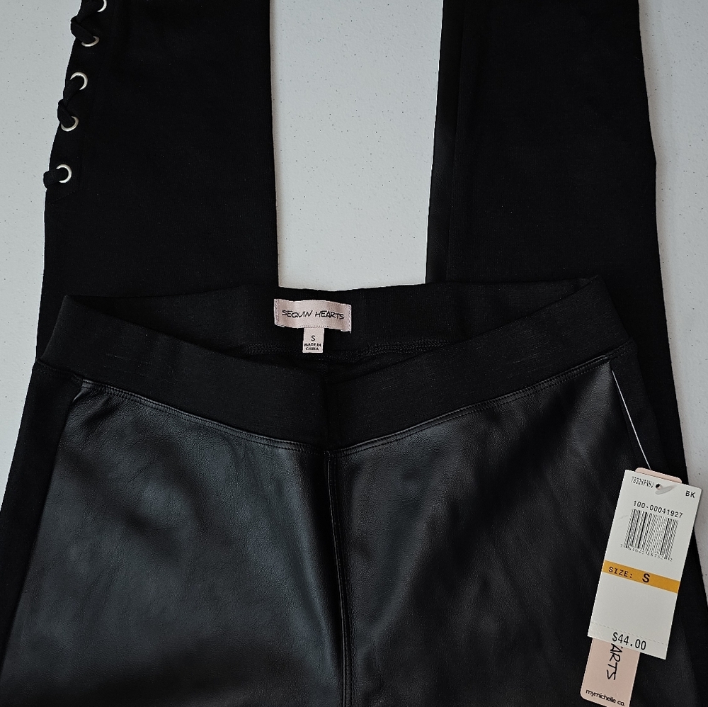 SEQUIN HEARTS Black Faux Leather Leggings